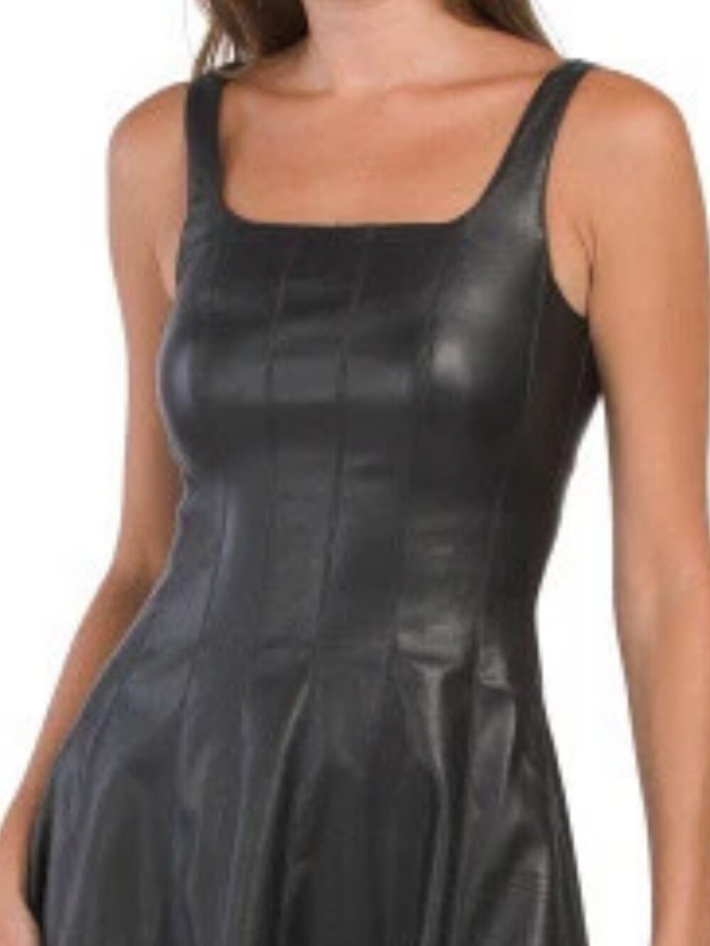 7 For All Mankind Black Faux-Leather Midi Dress. SZ S - Picture 5 of 5